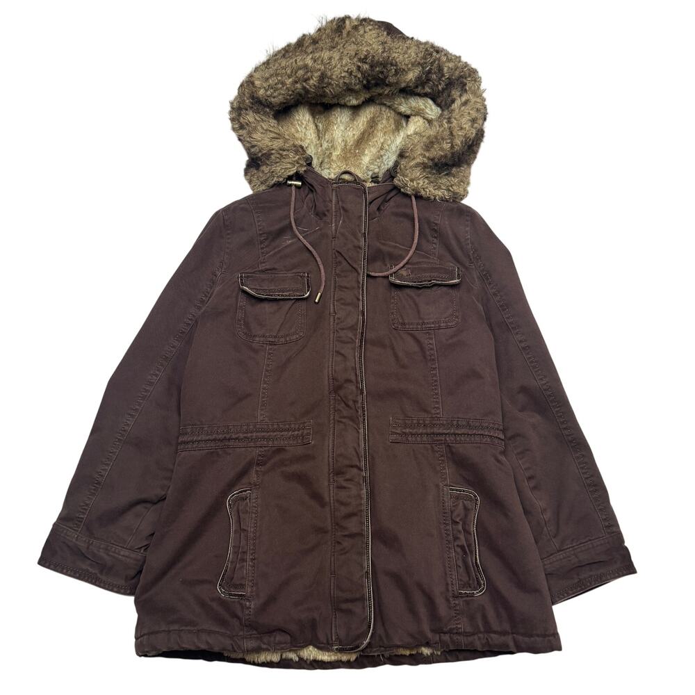 Vintage Y2K Abercrombie & Fitch Parka Faux Fur Women's L Brown Bella Swan